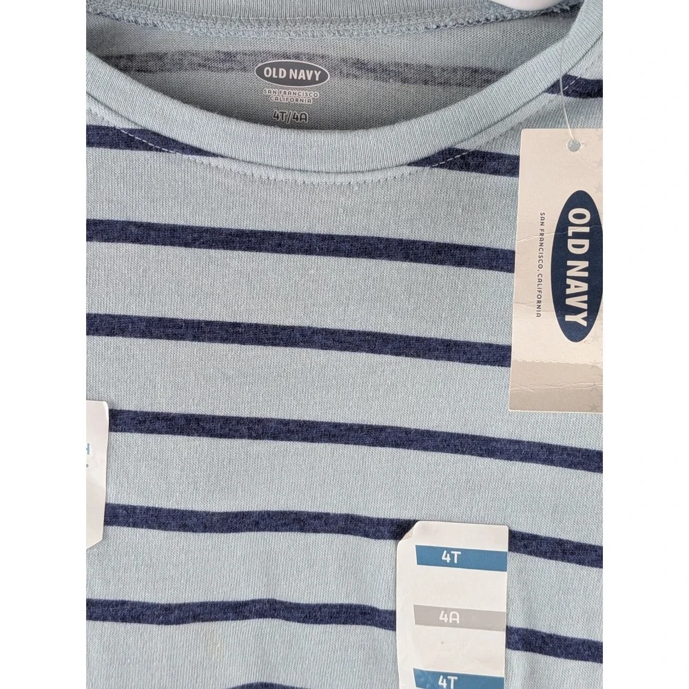 Old Navy Kids 4T Long Sleeve Striped Tee Light Blue Navy Crew Neck Shirt NWT